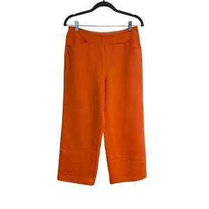 Belle Kim Gravel Orange Wide-Leg Knit Pants Vibrant Size 10 City Preppy Modern